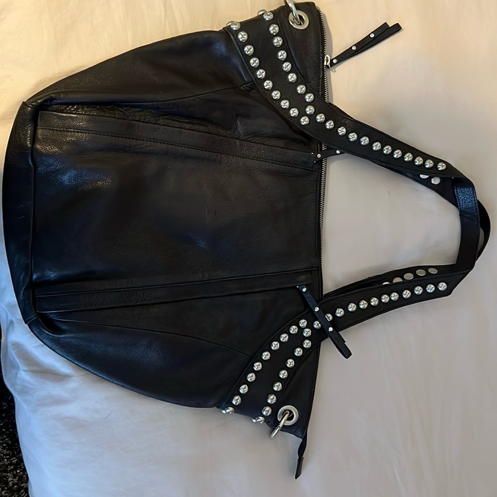 Free People black leather studded tote bag